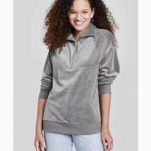 Wild Fable Velvet Velour Ribbed Quarter Zip Pullover Tunic Sweatshirt Jacket NWT